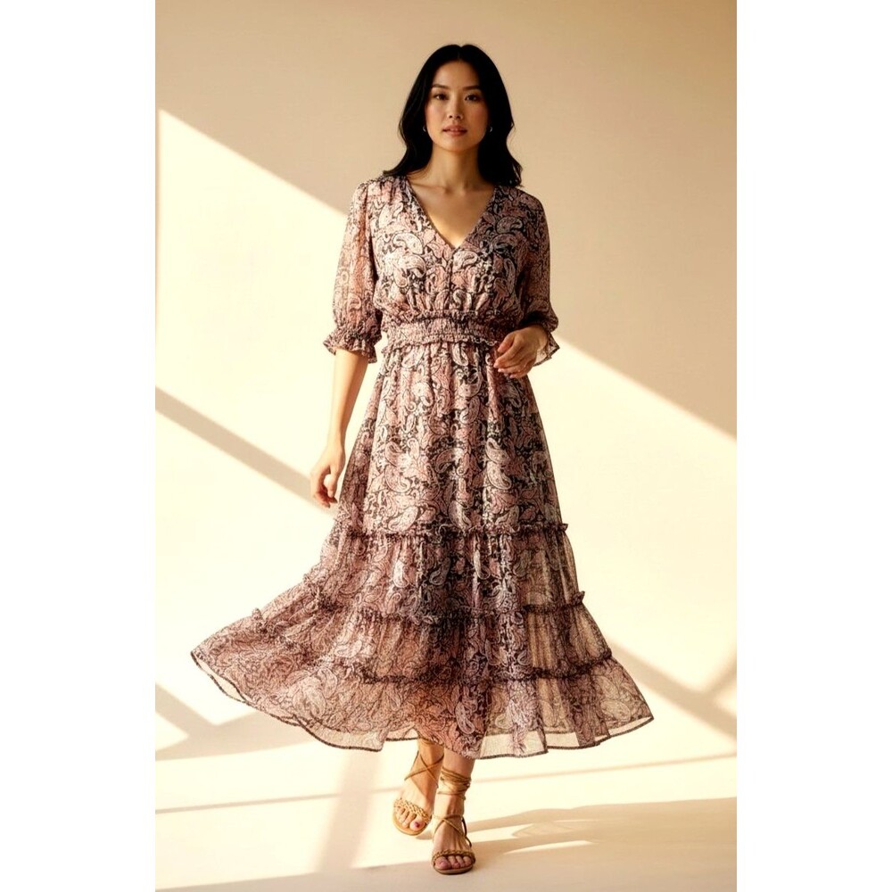 Roan + Ryan NEW v-neck paisley maxi dress fit & flare size Small feminine
